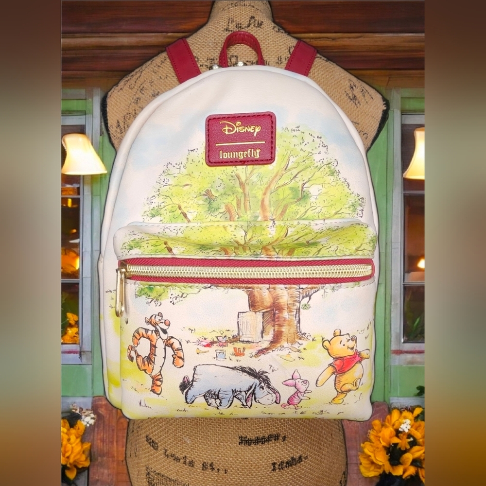 Loungefly Disney Winnie the Pooh Cream Backpack with Red Accents